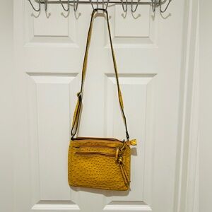 Merona faux ostrich skin crossbody bag in yellow.